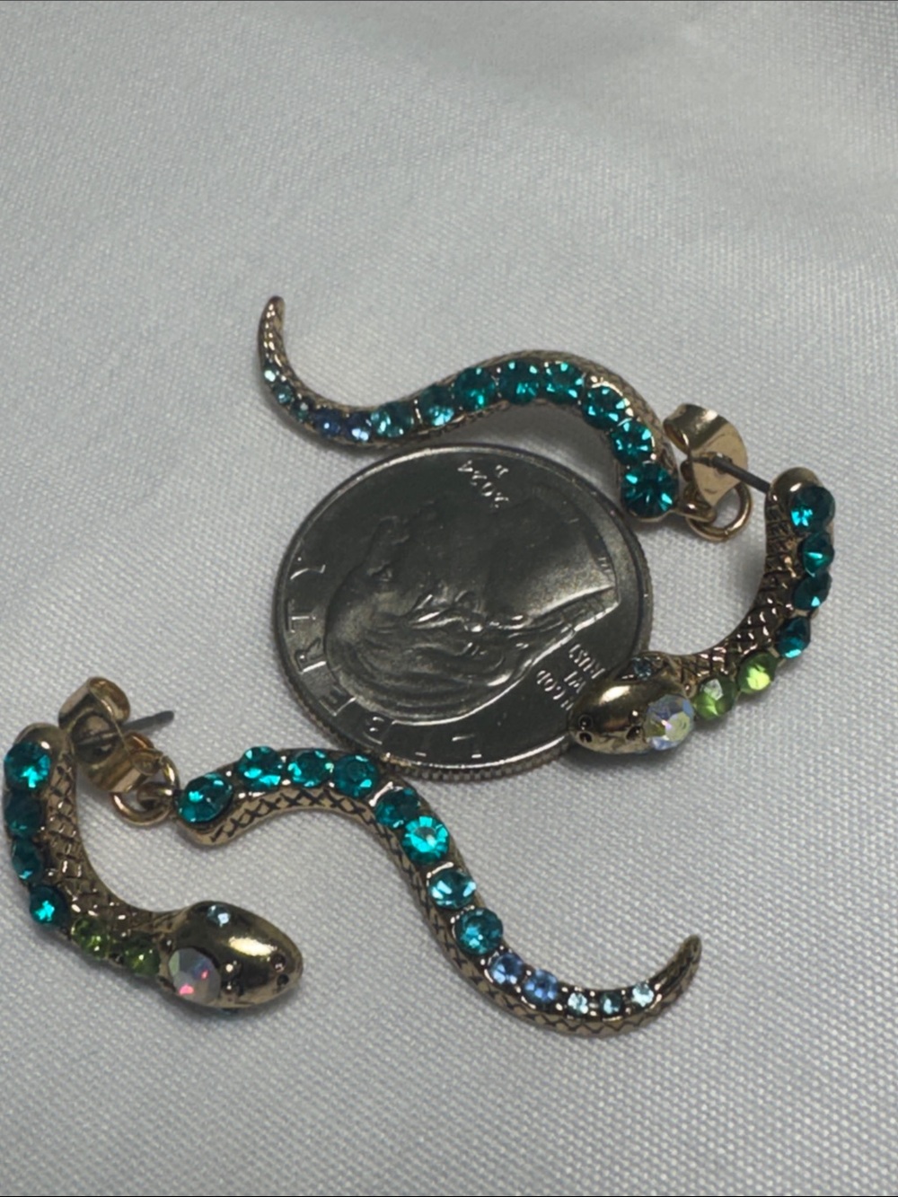 Betsey Johnson Teal Aqua & Lime Snake Drop Earrings - Picture 4 of 4